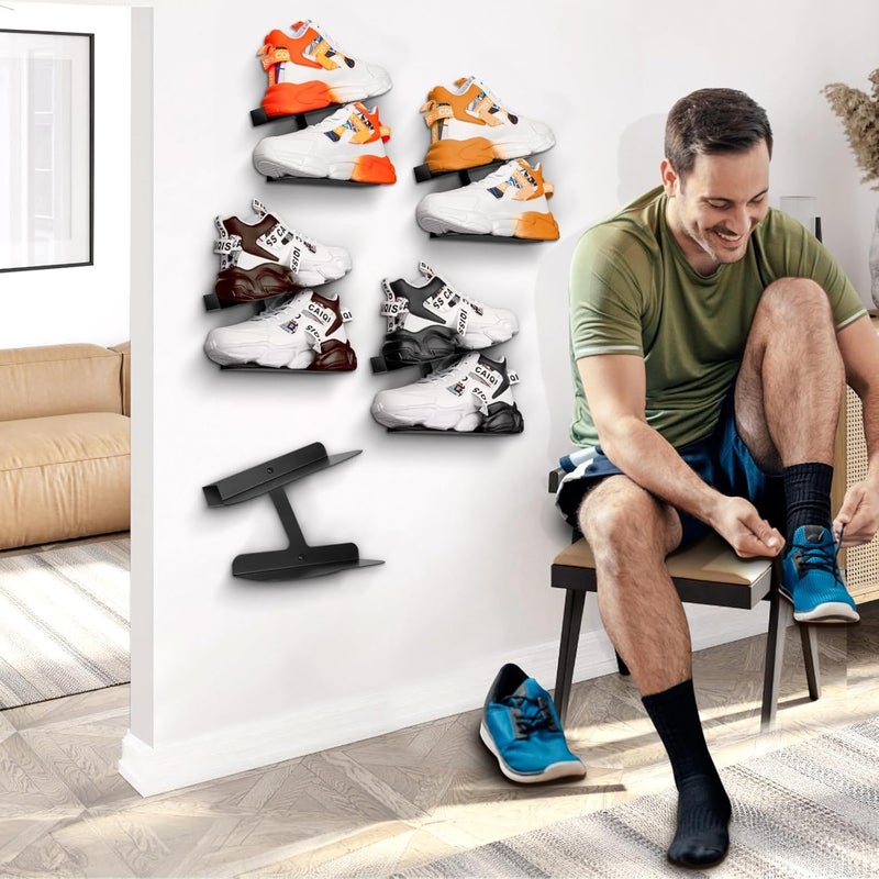 HANDSONIC 2 Pcs Floating Shoe Display Shelves, H-Type Sturdy Levitating Wall Shelf, Sneaker Holders for Shoe Collectors & Advertising Exhibition - Image 2